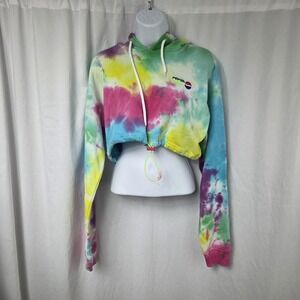 Forever 21 Hoodie Womens Medium Multicolor Pepsi Logo Tie Dye Cropped Pullover